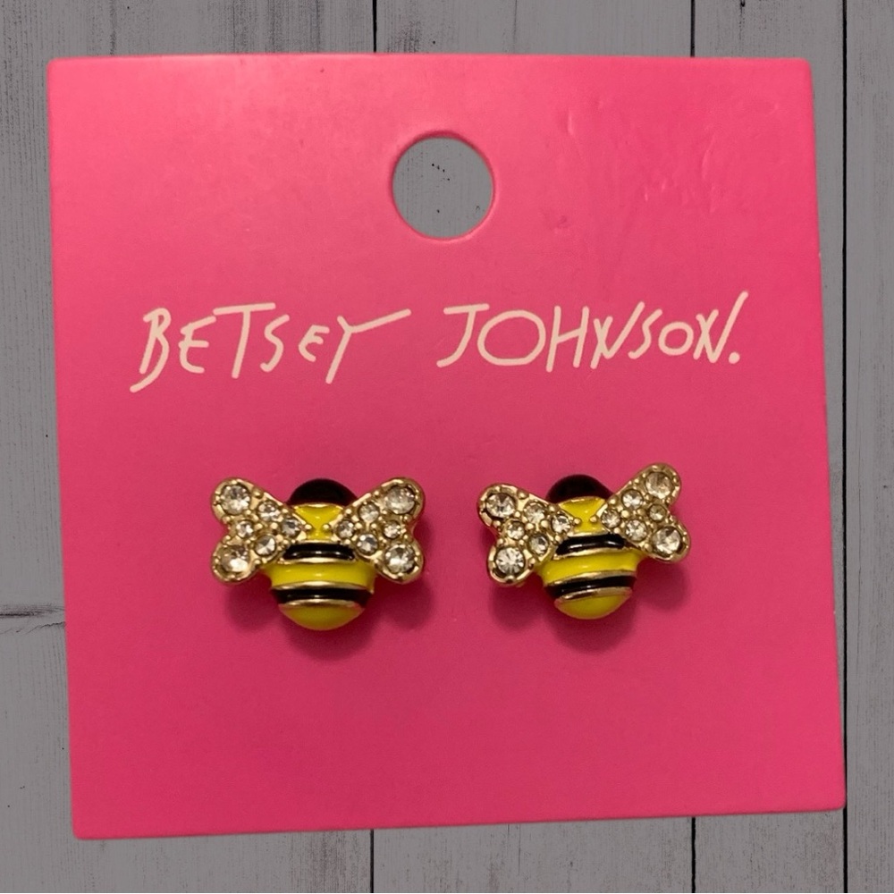 Betsey Johnson Bumblebee Stud Earrings with Gold Tone Metal and Crystals